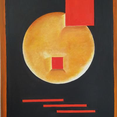 Trois carres rouges et grand cercle d or d'après E. Buchholz